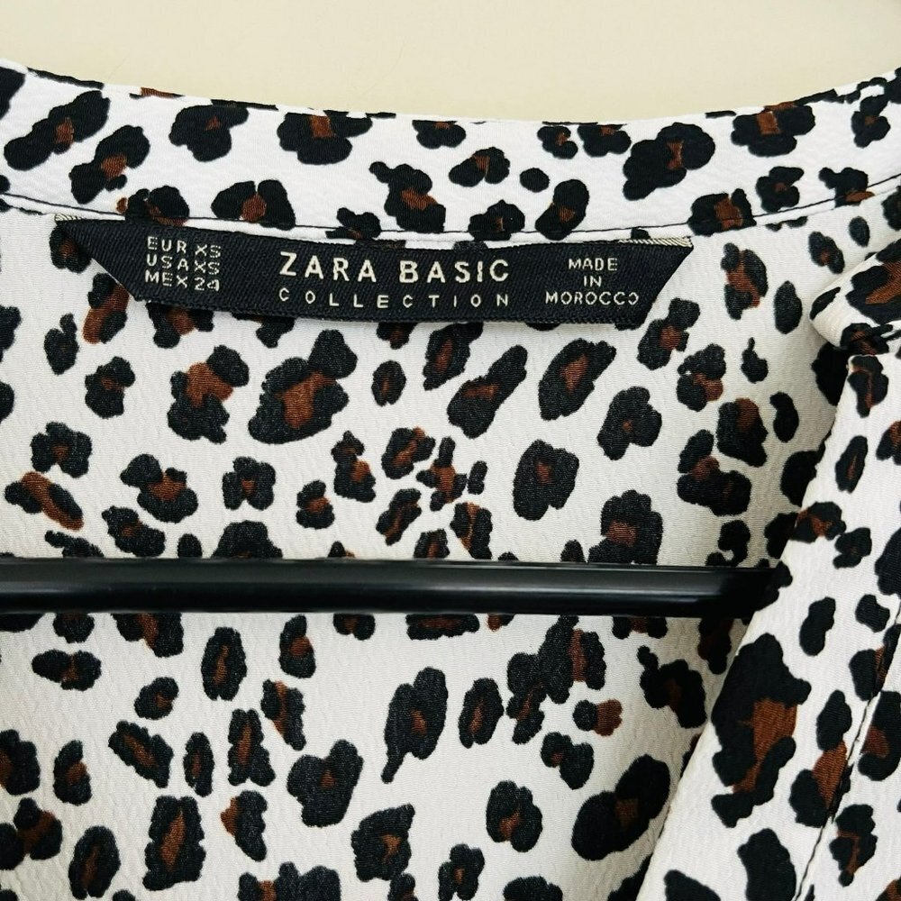 Zara Basic Animal Print Leopard Print Popover Blo… - image 2